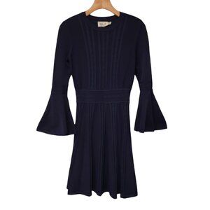 Eliza J Sweater Dress Fit & Flare Dark‎ Blue 3/4 Bell Sleeve Midi Knit Small EUC